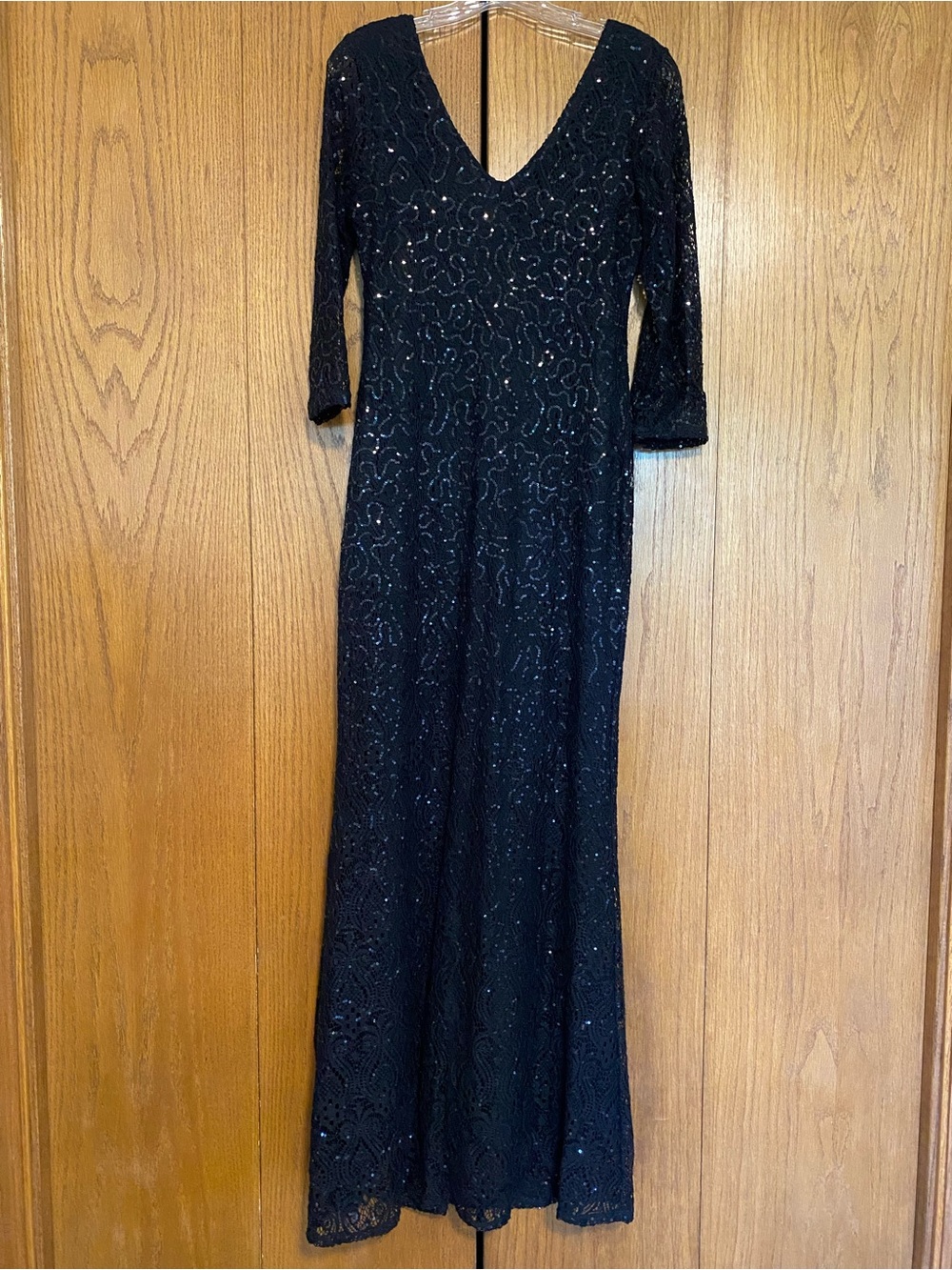 Blu Sage Black Sequin V-Neck Long Sleeve Gown